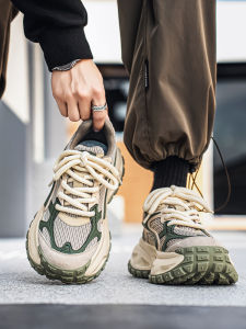 Trendy Mens Running Shoes Autumn Thick Bottom Dad Sneakers Casual Sports Fashionable Low Top Mesh Inner Breathable Shoes