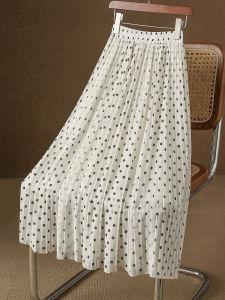 Summer New plus Size A-Line Midi Skirt Polka Dot Pleated Chiffon High Waist Polyester Fiber Commute Style Simple Design