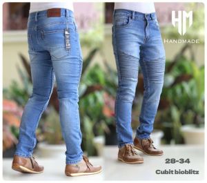 Celana Jeans Bikers Rider Sobek Pria Panjang Denim Slimfit Skinny Melar Ripped Stretch Pensil