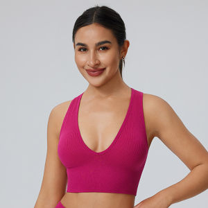 High Support Deep V Sports Bra Womens Removable Chest Pad Shockproof Fitness Clothes Yoga Clothes Running Vest Bra