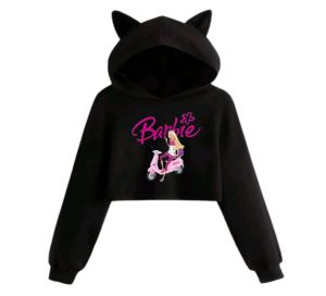 Viral barbie hoodie crop anak perempuan usia 2-12 thn/sweater crop gambar karakter barbie style korea