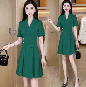 Elegant Tailored Dress Womens Summer 2025 New plus Size Loose Waist Slimming Midi Skirt Small Stature High Waist A-Line Dress