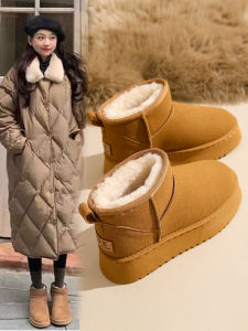 Womens Brown Thick Bottom Snow Boots 2025 New Waterproof Short Tube Heightening Winter Warm Fleece Lined Bread Cotton Shoes