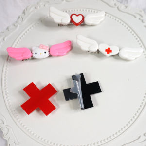 Red Crossed Hair Clip for Women Tumultuous Lolita Dream Sweet Cool Kitty Side Clip Korean Style Fashion Hair Accessories