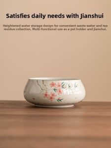 Hand-painted Peach Blossom Tea Sea Wash Wood Ash High-end Tea Accessory Large Size
