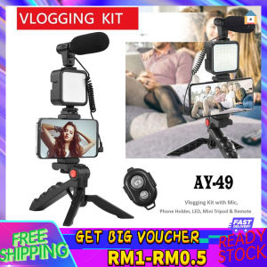 【Malaysia Spot Sale】Photography Kit Selfie LED Ring Light Tripod Stand with mic Live Mobile Phone Shooting Tiktok Live Stream Light Vlog Video Maker Kit with Tripod LED Fill Light Phone Clamp Holder