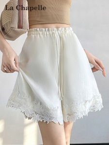 La Chapelle | Lace Trim A-Line Wide Leg Linen-Blend Shorts For Summer