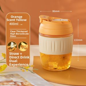 Heat-resistant Glass Milk Coffee Cup with Straw