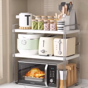 *SG Stock* 1/2 Tiers Metal Height Adjustable & Expandable Microwave Oven Rack Kitchen Countertop Organizer Rack Kitchen Storage Rack Toaster Rack Air Fryer Rack Rice Cooker Rack Kettle Rack Coffee Machine Rack Oven Holder Oven Stand Toaster Stand