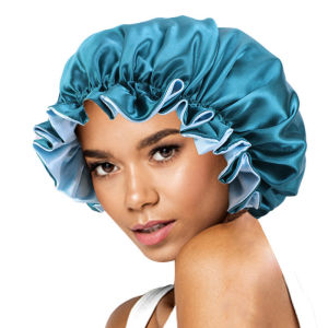 New Solid Color Womens Satin Silky Bonnet Premium Elastic Band Sleeping Cap Large double-layer satin lace nightcap