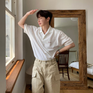 DAVID&ME | Letter Embroidery Summer Korean Style Simple Versatile Casual Polo Shirt