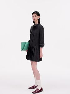 Flax-like Gray Swaying Collar Pleated Intelligent Professional Commuting Dress