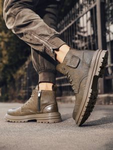 Nanjiren | High Ankle Winter Genuine Leather Thick Sole Height Increasing Side Zip Boots