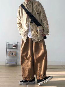 Autumn New Arrival Japanese Style Cityboy Harajuku Style Vintage Striped Shirt Mens and Womens Long Sleeves Casual Overshirt Tide