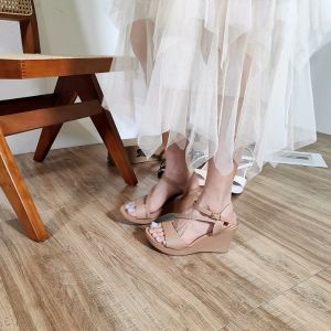 JY New Summer Fashion: 2.5 Inch Wedge Leather High Heel Sandals for Women