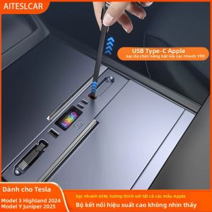 Cổng Kết Nối Mở Rộng USB HUB Sạc Nhanh 65W TPYE-C Cho Tesla Model Y Model 3 Highland 2024 Ra Mắt Mới Juniper Central Control