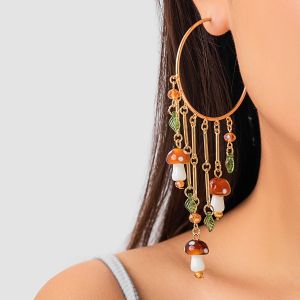 Ingemark | Bohemian Colorful Mushroom Crystal Pendant Long Tassel Earrings Women Exaggerated Piercing Hoop Earring Trend Gift Y2K Jewelry