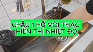 Chậu Rửa Bát 1 Hố Cao Cấp HODABOSS Hiển Thị Nhiệt Độ Bồn Rửa Bát 1 Ngăn INOX 304 mạ tĩnh điện Titan Kèm Vòi Thác