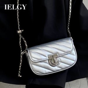 IELGY Silver Diamond Lock Chain Shoulder Crossbody Square Bag