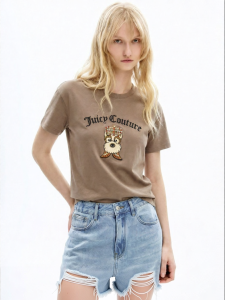 Juicy Couture | Brown Embroidered Sparkly Drop Shoulder Loose Short Sleeve T-shirt