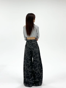 Muuv-It Korean Camo Wide Leg Jeans Women Streetwear Cargo Pants High Waist Loose Fit Denim Trousers Y2K Casual Fashion