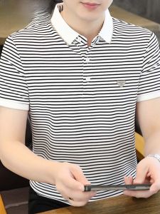 HENGYUANXIANG | Hengyuanxiang Mens Polo Shirt Summer New Standard Fit Short Sleeve Casual Striped T-Shirt Fashionable Urban Cool Feeling Thin Model