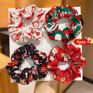 4-Pack Fashionable Minimalist Christmas Themed Elastic Hair Ties for Girls Colorful High Elasticity Fabric Hair Bands Sweet