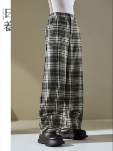Moon Pattern Checkered Loose Straight Trousers