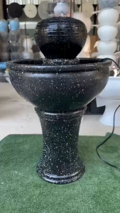 [A1068] น้ำผุดหัวทรงกลม น้ำล้นทำจากดินเผา (ได้ยกชุดพร้อมปั๊มน้ำ)