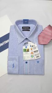 Áo sơ mi dài tay Việt Tiến màu trắng kẻ ô 1R6432 Regular vạt bầu - có size lớn
