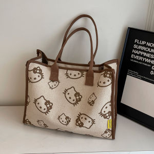 Large Capacity Canvas Tote Bag HelloKitty Fashionable Cute KT Handbag Versatile for College Students Shopping Bag Shape