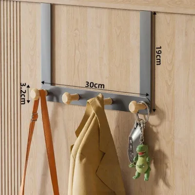 Elegant Door Back Clothes Hanger No Drilling Bedroom Bathroom Storage Rack Wooden Material Easy Installation Universal Hook
