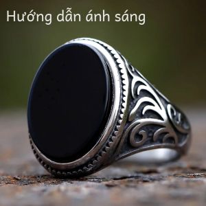 Nhẫn Nam Cổ Điển 2024 Thiết Kế Hình Học Đá Zircon Đen Nhẫn Cưới Sang Trọng Trang Sức Thời Trang Bằng Thép Titan Dành Cho Lễ Kỷ Niệm