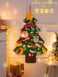 Cây Thông Noel Vải Nỉ treo tường dán cửa kính có đèn LED 5M 32 Chi Tiết tự trang trí phụ kiện trang trí Giáng sinh SẴN HCM