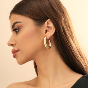 Open Oval CCB Stud Earrings for Women Fashion Minimalist Fashion Trending Elegant Ins Daily Shopping Convex Shape Ear Rings