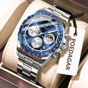 POEDAGAR Luxury Men Watch Waterproof Stainless Steel Luminous Man Wristwatch Chronograph Date Fashion Quartz Mens Watches Reloj