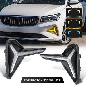 2pcs DRL For Geely Emgrand/ Proton S70 2021 2022 2023 2024 Daytime Running Light Front Bumper Headlight Turn Signal Fog Lamp