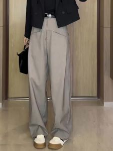 High Waist Wide Leg Pants Womens Autumn Winter Fashion Casual Pocket Design Slimming Long Trousers Versatile Elegant Style