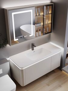 round Corner Bathroom Cabinet 2025 Model Ceramic One-Piece Basin Solid Wood Washing Stand Combination Home Bathroom Furniture