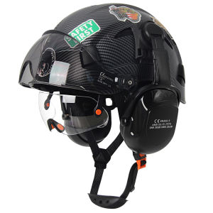Construction Carbon Fiber Safety Helmet With Double Goggles Earmuffs 50Pcs DIY Stickers ABS Hard Hat Climbing Ride Protective Ca