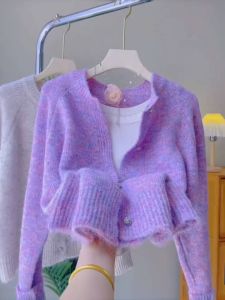 เสื้อคาร์ดิแกนถักนิตติ้งสไตล์เกาหลีสำหรับผู้หญิง ทรงหลวม คอกลม แขนยาว ปกติ ฤดูใบไม้ร่วง/ฤดูหนาว เสื้อคลุมกันหนาว