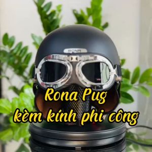 Mũ bảo hiểm xe máy RONA PUG màu trắng bóng kèm kính phi công bạc có ốp tai che nắng -Rona Helmet