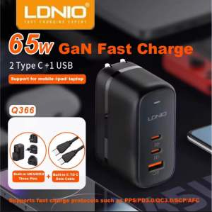LDNIO Q366/Q367 65W GaN Fast Charger with US EU UK Plug