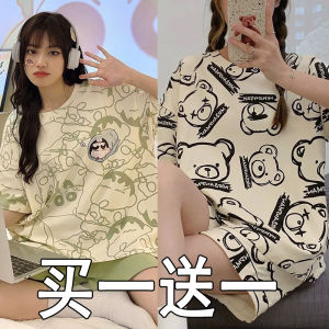 2025 New Summer Cotton Pajamas Short Sleeve Shorts Home Clothes Set for Women Cartoon Print Comfortable Breathable Sleepwear