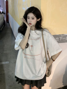 Plus Size Chubby Girl Short Sleeve Print White T-shirt Female Summer New Arrival Loose and Lazy Style Loose-Fit Shoulder Slim Looking Tops