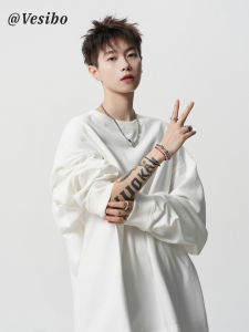 เสื้อยืดคอกลมแขนยาวทรงหลวมสำหรับผู้ชาย Pure Cotton American Heavyweight Cleanfit แฟชั่นฤดูหนาว ทรงหลวม ทรงหลวม ทรงหลวม