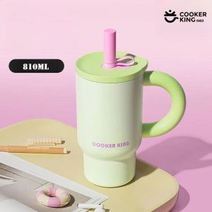 COOKER KING | COOKER KING 810ML 316/304 Stainless Steel + PP Large Capacity Coffee Cup with Straw Insulated Water Bottle Thermos Bottles Cup