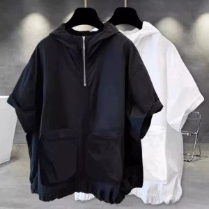 PAZHAOLANG | Plus Size Half Zip Hooded Summer High-end Pure Color T-shirt