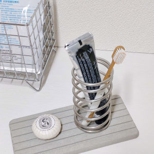 Minimalist North European Style Stainless Steel Spring Toothbrush Holder Bathroom Vanity Storage Rack Desktop Pen Holder Organizer