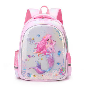 Lightweight Anti-Slip Fairy Tale Mermaid Girls Backpack for Kindergarten Nursery Childrens Bag Pink Cute Female Kids Bag